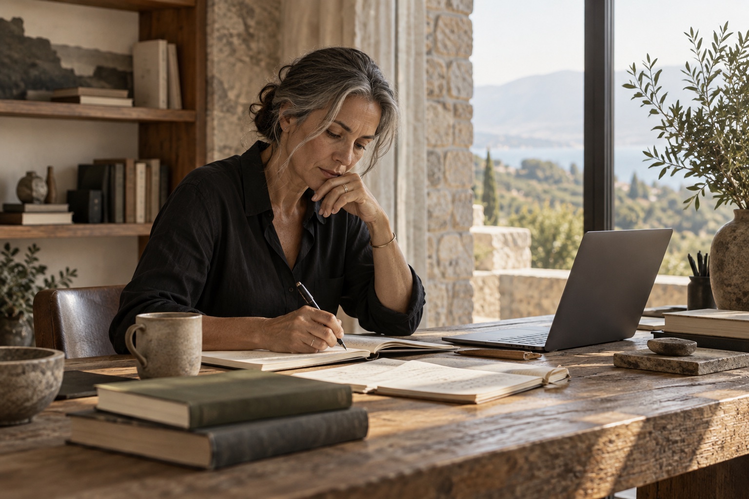 An educator developing learning material at a quiet work table